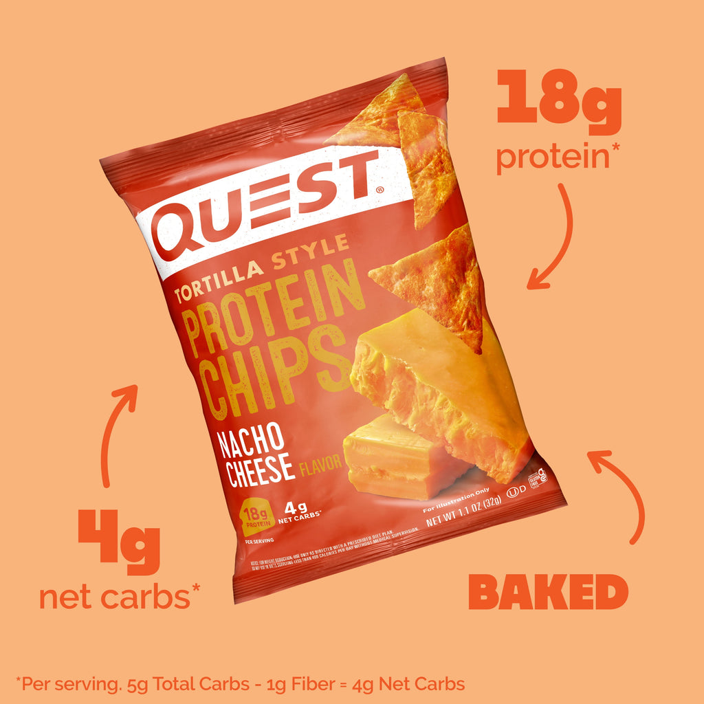Quest Tortilla Style Protein Chips, Nacho Cheese, Baked, 1.1Oz, 4 Count