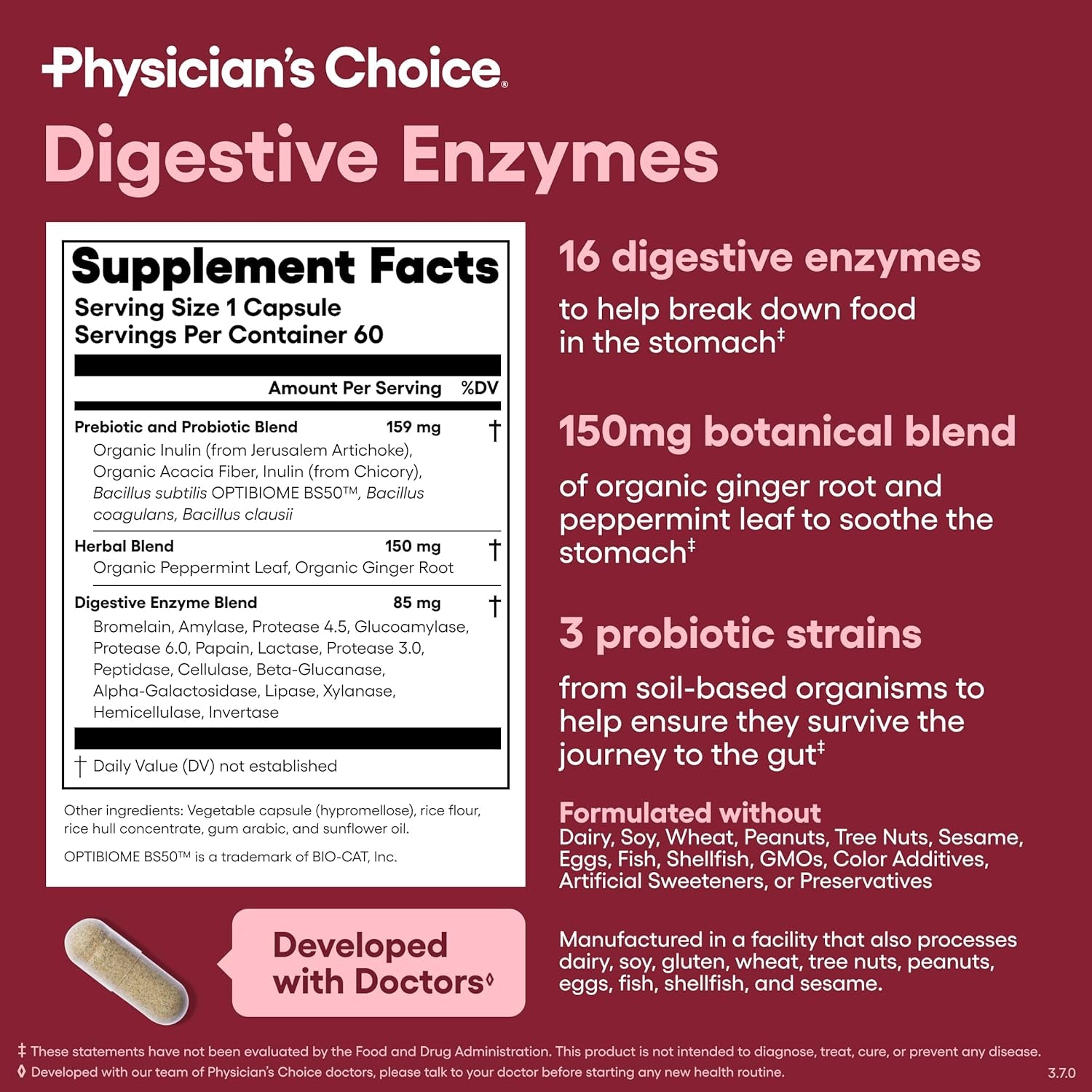 Digestive Enzymes for Bloating & Digestion - Fast-Acting 16 Enzyme Formula with Organic Prebiotics & Probiotics for Gut & Digestive Health - Meal Time Discomfort Relief - 60 CT