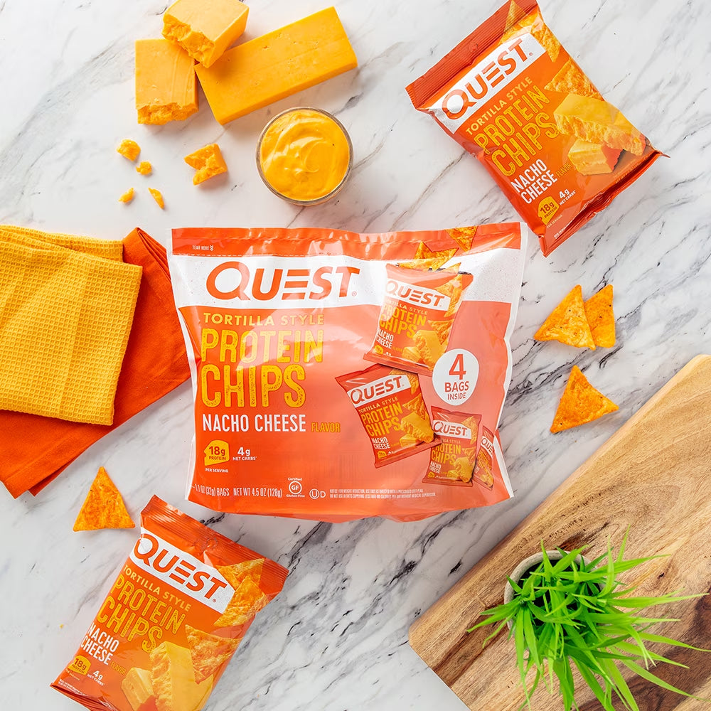 Quest Tortilla Style Protein Chips, Nacho Cheese, Baked, 1.1Oz, 4 Count