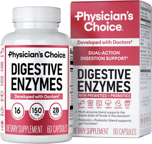 Digestive Enzymes for Bloating & Digestion - Fast-Acting 16 Enzyme Formula with Organic Prebiotics & Probiotics for Gut & Digestive Health - Meal Time Discomfort Relief - 60 CT