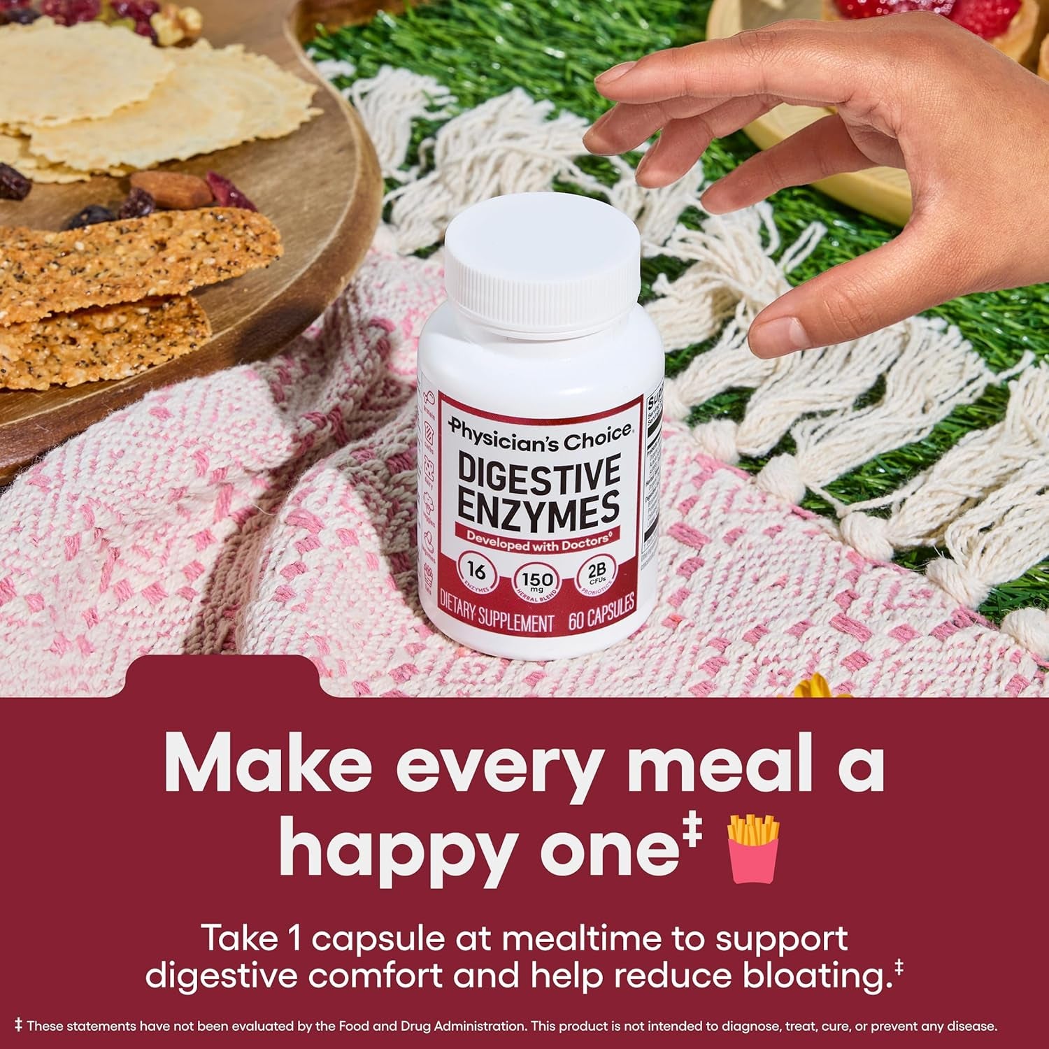 Digestive Enzymes for Bloating & Digestion - Fast-Acting 16 Enzyme Formula with Organic Prebiotics & Probiotics for Gut & Digestive Health - Meal Time Discomfort Relief - 60 CT