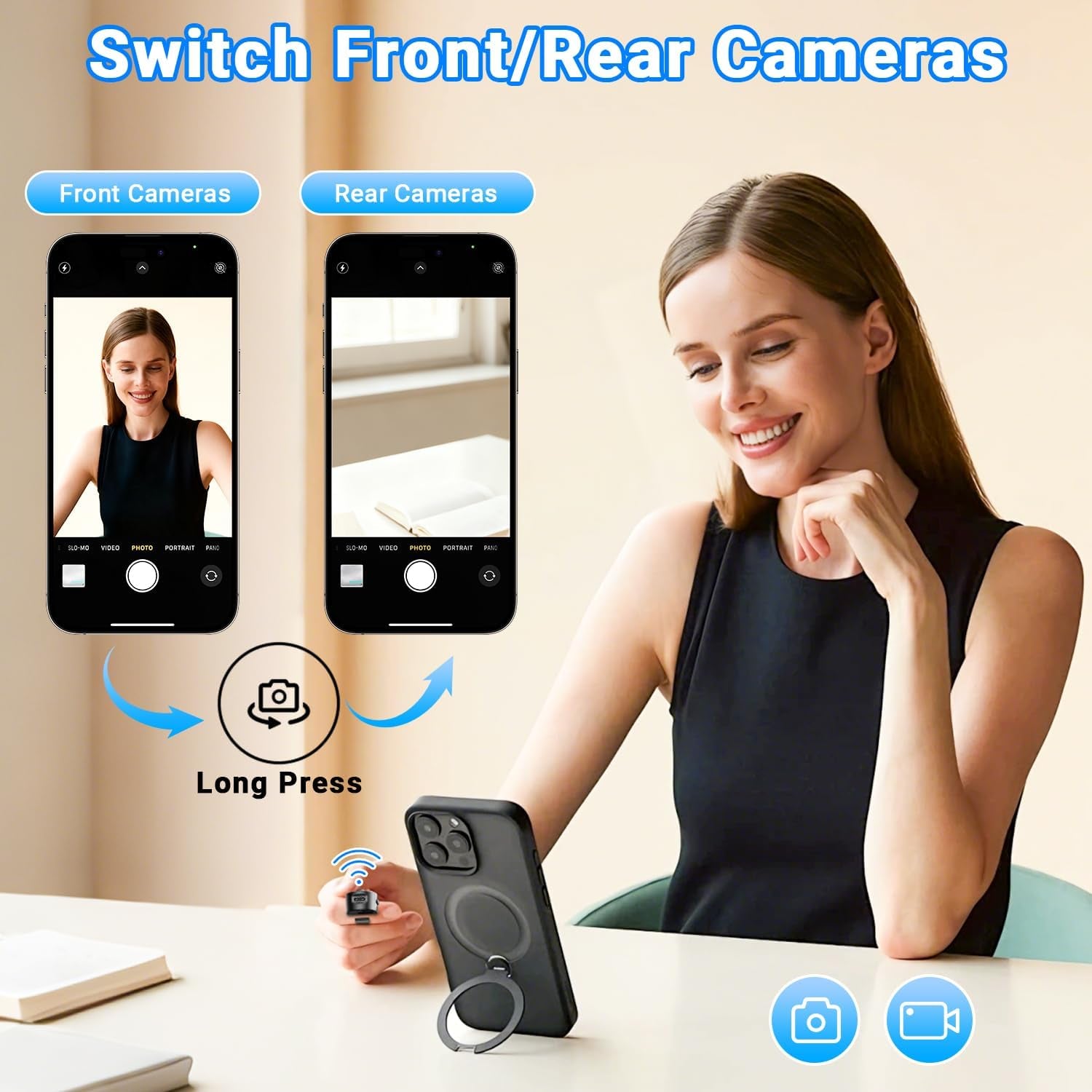 Tiktok Scrolling Ring Remote Control,Page Turner for Ipad Iphone & Android Tablet,Bluetooth Camera Remote, Scrolling Ring for Tiktok,Youtube,Instagram,Ios,Android (Black)