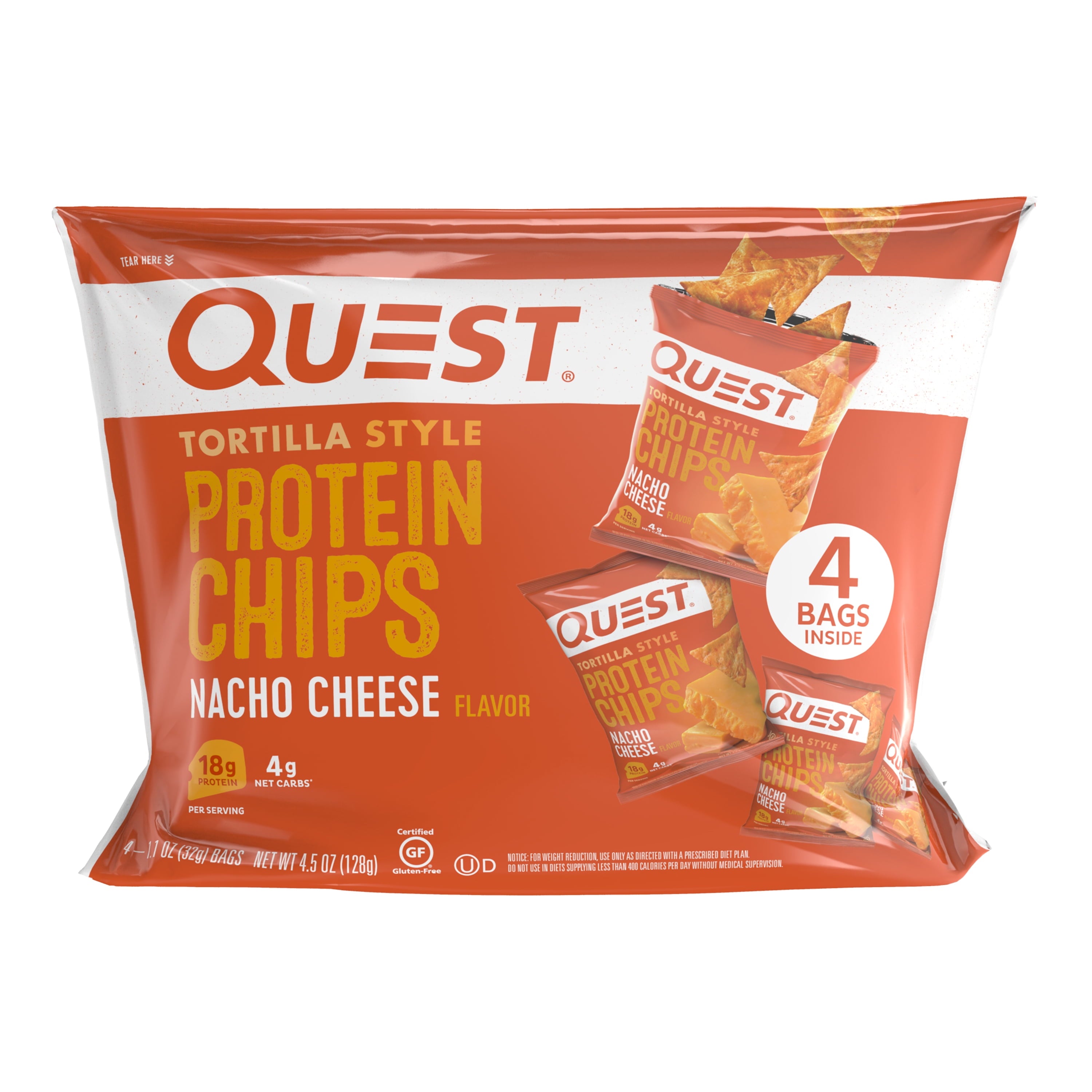 Quest Tortilla Style Protein Chips, Nacho Cheese, Baked, 1.1Oz, 4 Count