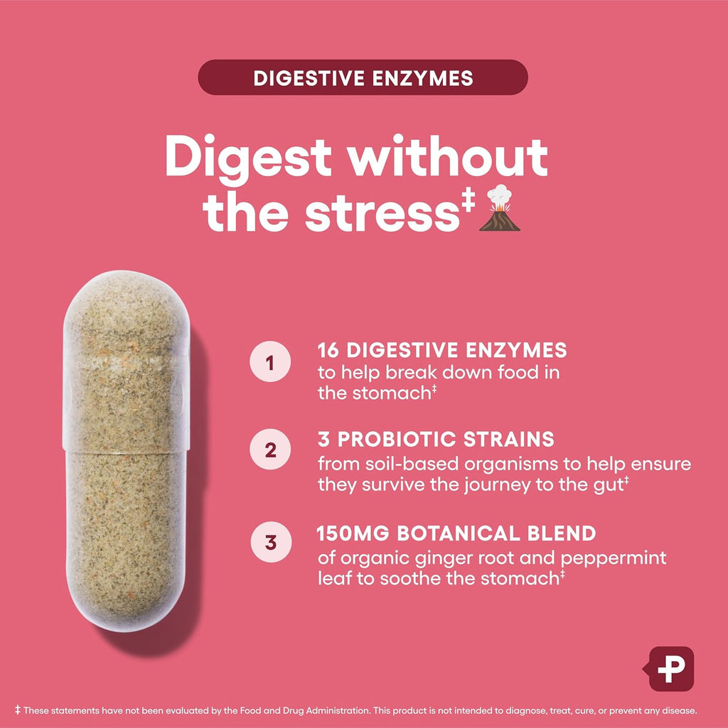 Digestive Enzymes for Bloating & Digestion - Fast-Acting 16 Enzyme Formula with Organic Prebiotics & Probiotics for Gut & Digestive Health - Meal Time Discomfort Relief - 60 CT