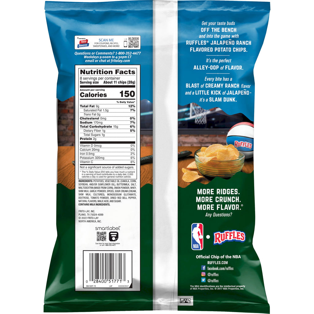 Potato Chips Jalapeno Ranch Flavored 8.0 Oz Bag