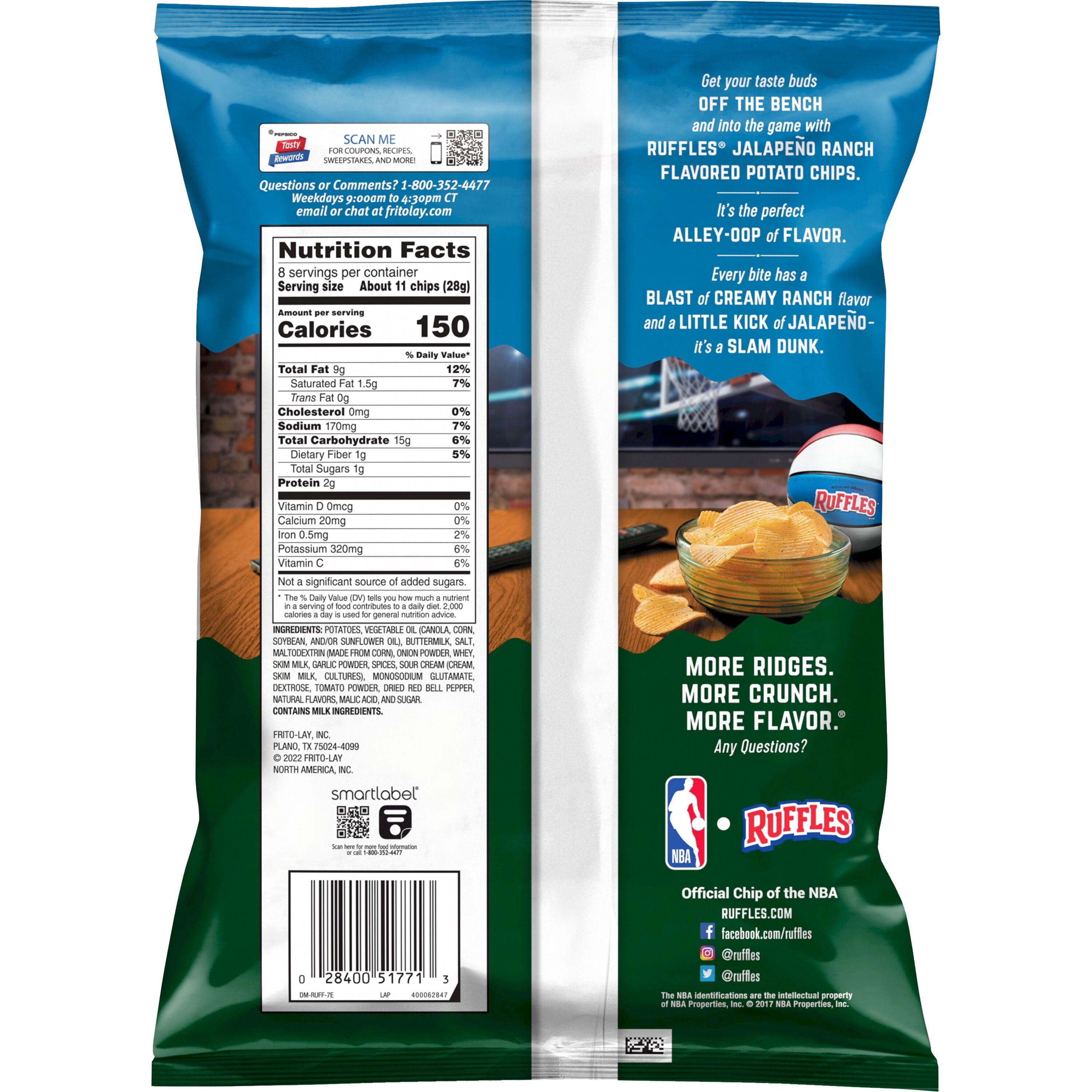 Potato Chips Jalapeno Ranch Flavored 8.0 Oz Bag